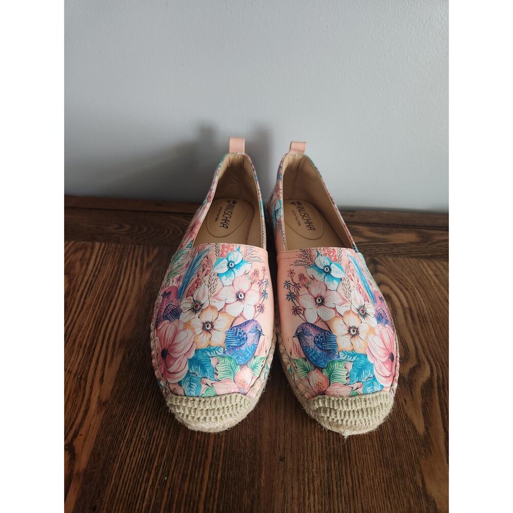 Anushka Leather Espadrilles Hand Painted Floral Bird Shoes Women Size 8  New